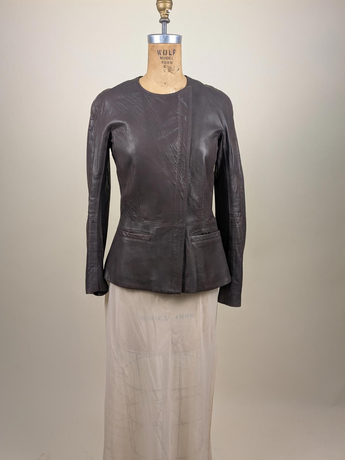 Theory Theory chocolate brown lamb leather moto jacket Size XS / US 0-2 / IT 36-38 - 1 Thumbnail
