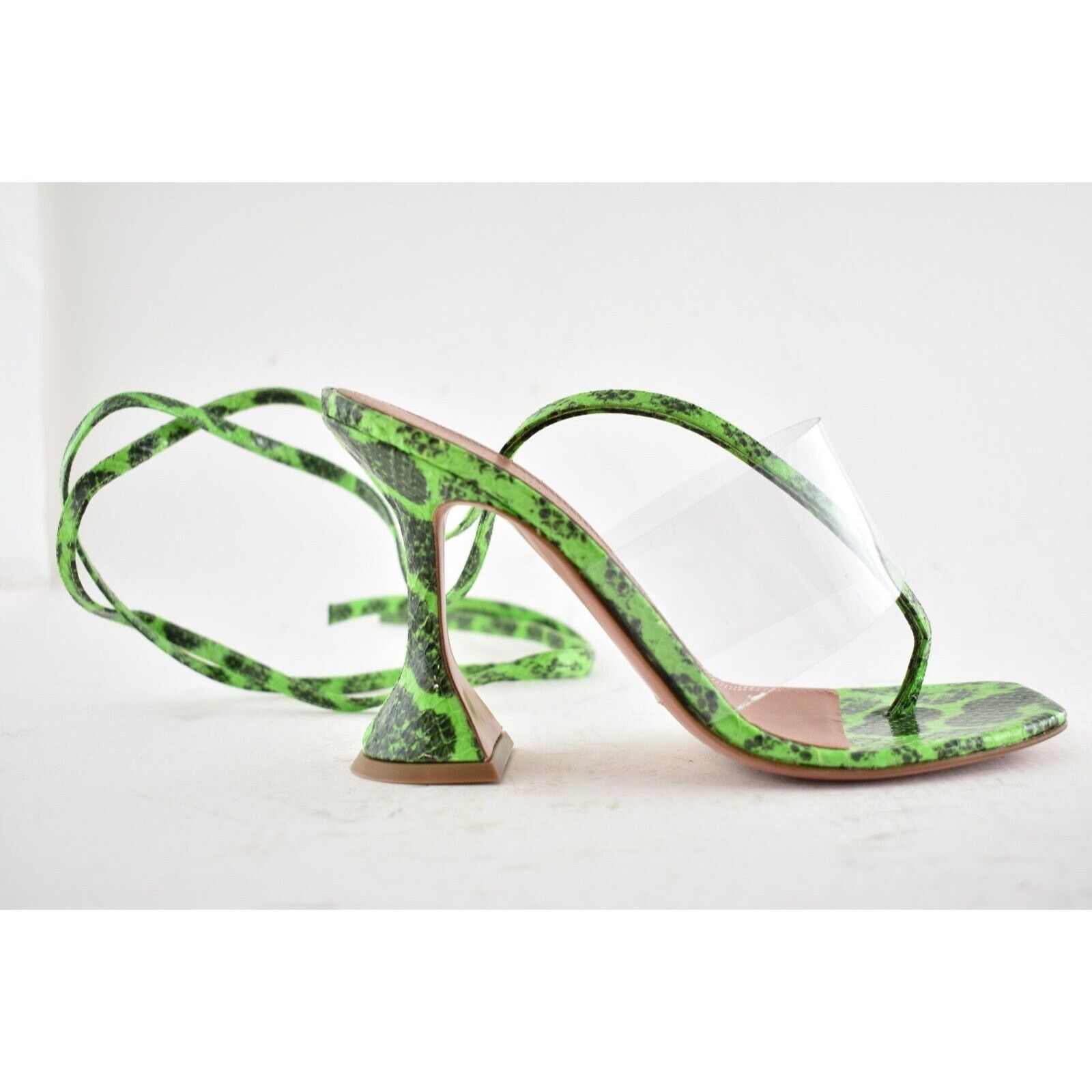 Amina Muaddi Zula Ayer Snake Thong PVC Lace Up Tie Sandal Heel Pump 36 Size US 6 / IT 36 - 3 Thumbnail