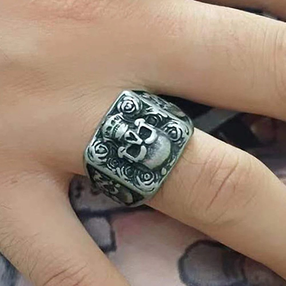 Jewelry Creative Unique Rose Skull Ring Size ONE SIZE - 5 Thumbnail