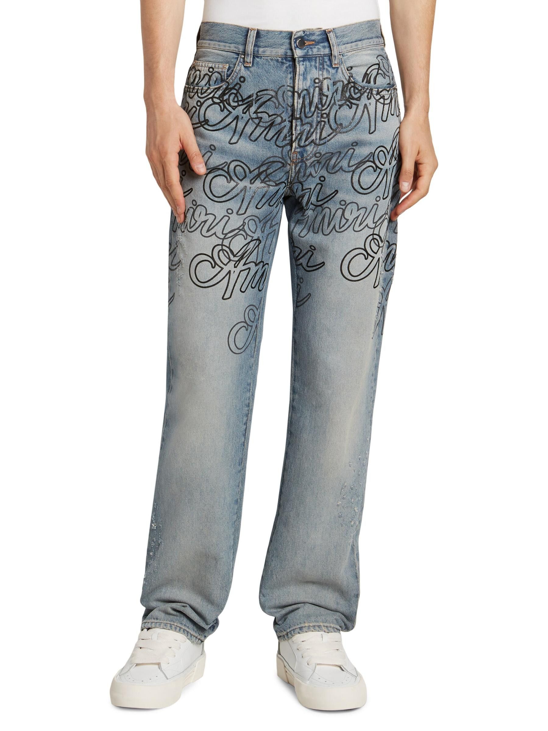 Amiri os11x0625 Script Logo Straight-Leg Jeans in Antique Indigo Size US 38 / EU 54 - 1 Thumbnail