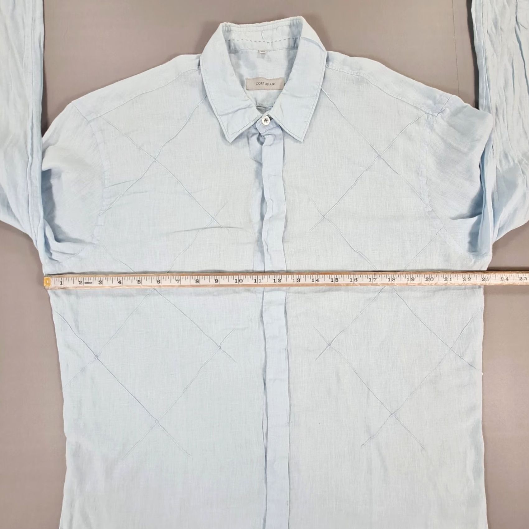 Vintage Cortigiani Mens Shirt Blue XL 56 Linen Button-Up Quilted Breathable Summer Size US XL / EU 56 / 4 - 7 Thumbnail