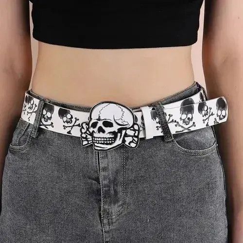 Designer Skull Button Retro Belt Size ONE SIZE - 1 Thumbnail