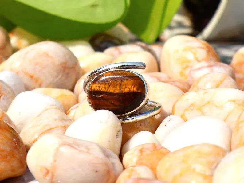 Handmade Tiger's Eye Ring, 925 Silver Ring, Handmade Yellow Gemstone Size ONE SIZE - 2 Thumbnail