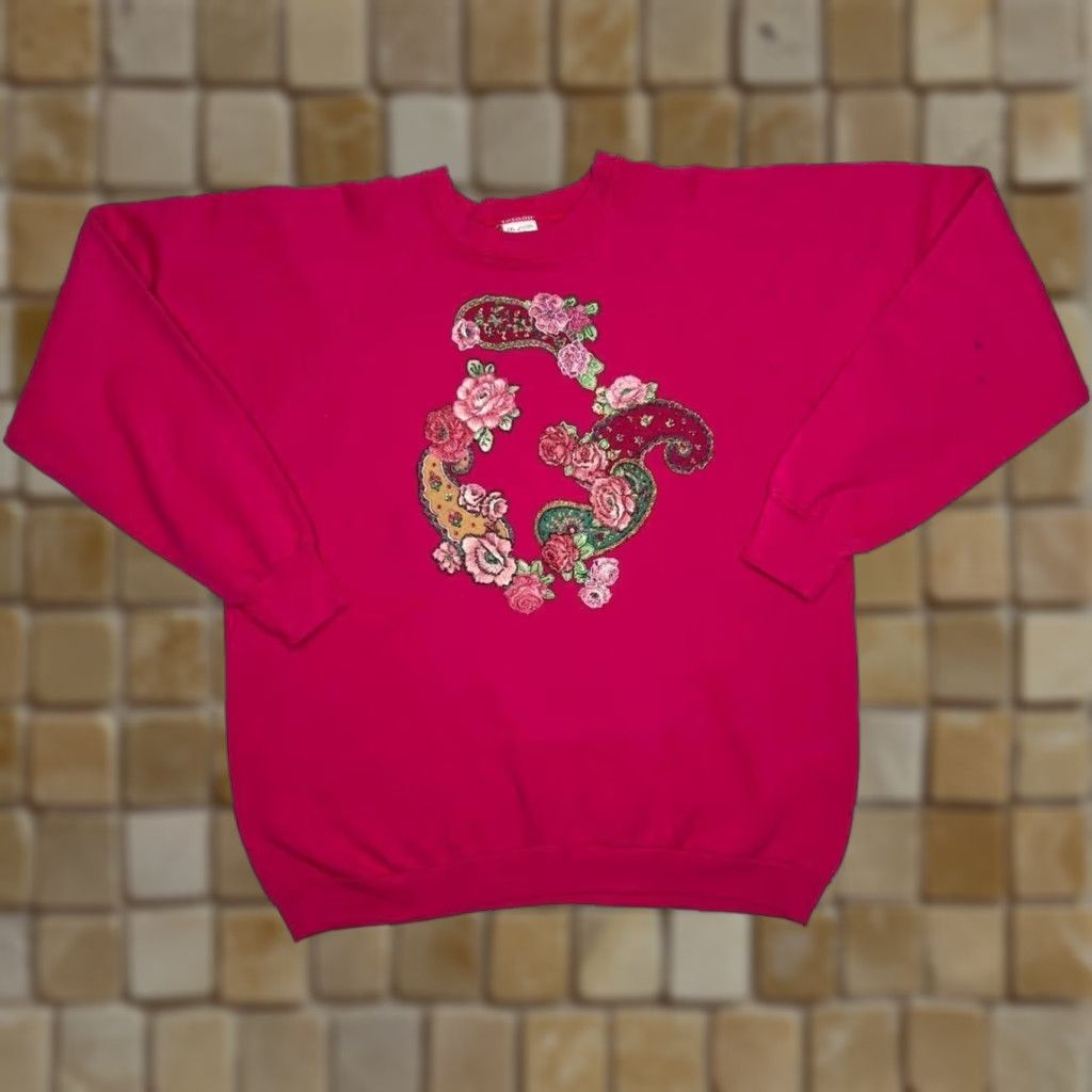 Fruit Of The Loom Vintage 90’s FOTL Handmade Floral Graphic Crewneck Sweatshirt XL Pink Men’s Pullover T-Shirt? Size US XL / EU 56 / 4 - 1 Thumbnail
