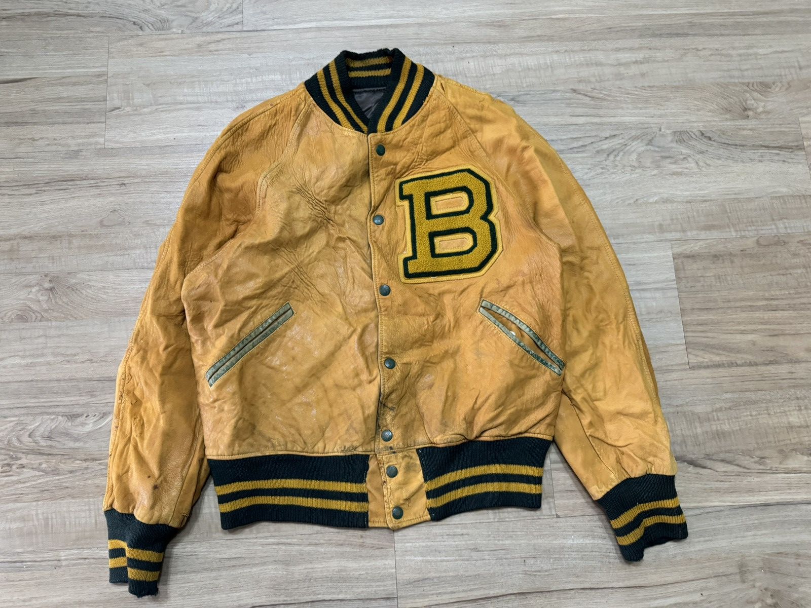 image of Varsity Jacket x Vintage 50-60’S Butwin Reversible Leather Jacket in Brown, Men's (Size Large)