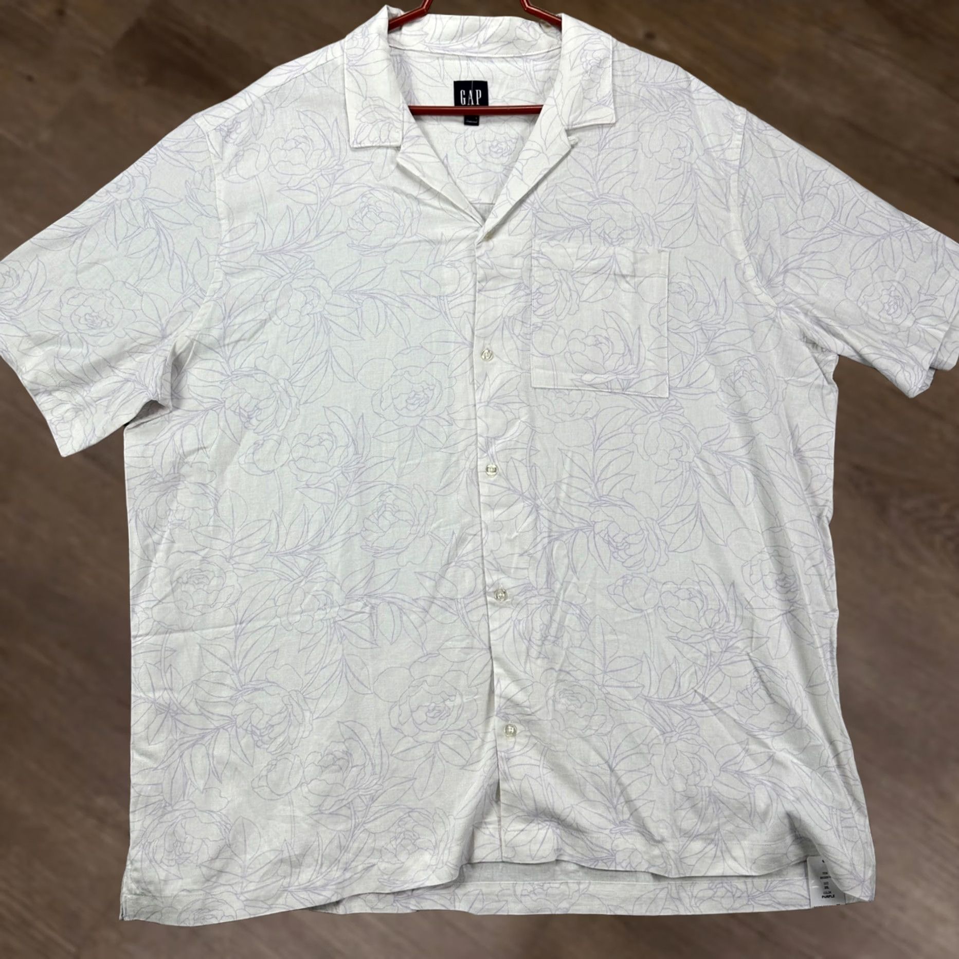 Gap VINTAGE Gap Linen Blend Shirt Hawaiian Mens 2XL White Purple Floral Pocket Button Up NEW Size US XXL / EU 58 / 5 - 1 Thumbnail