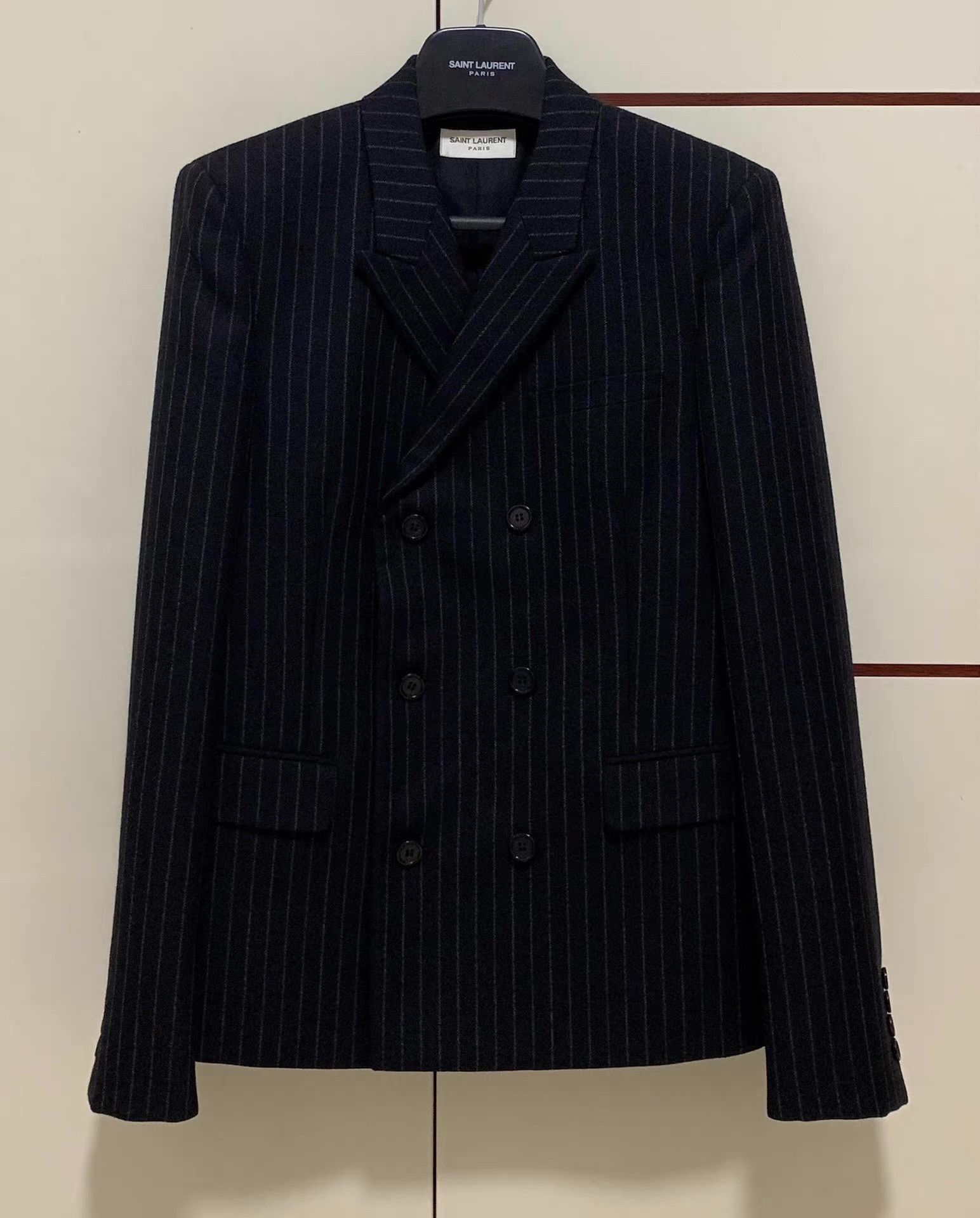 Saint Laurent Paris Black Pinstriped Double-Breasted Blazer Size US M / EU 48-50 / 2 - 1 Thumbnail