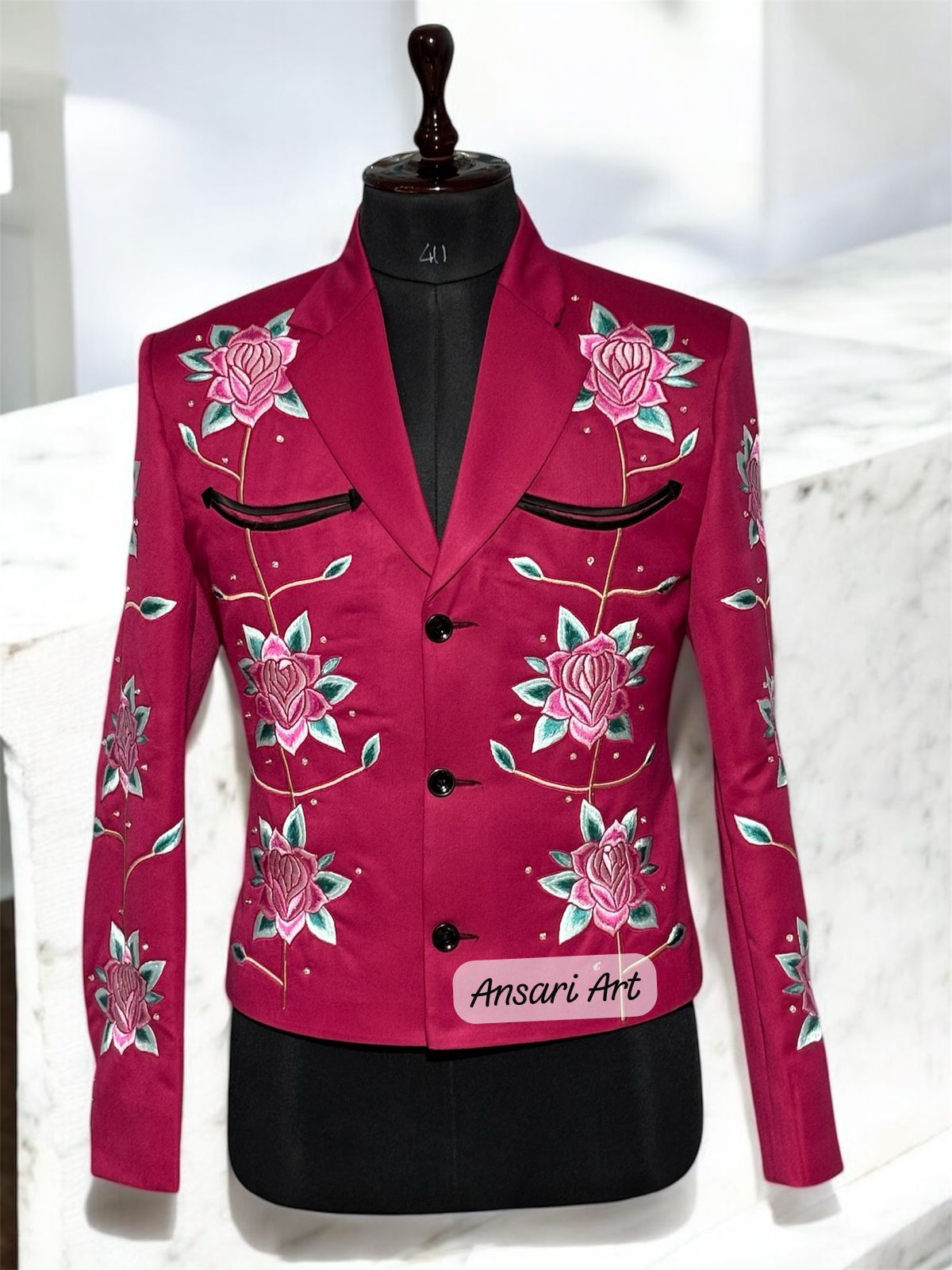 Other Men 2PC Customized floral embroidery western prom outfit Size 42L - 1 Thumbnail