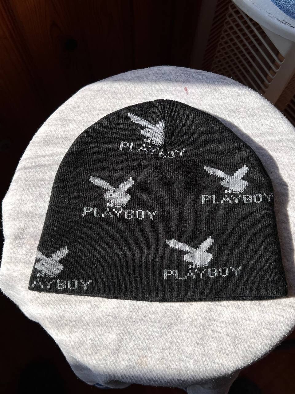 Japanese Brand × Playboy Vintage Playboy Monogram Beanie Hat Full Bunny Black Y2K Size ONE SIZE - 2 Thumbnail