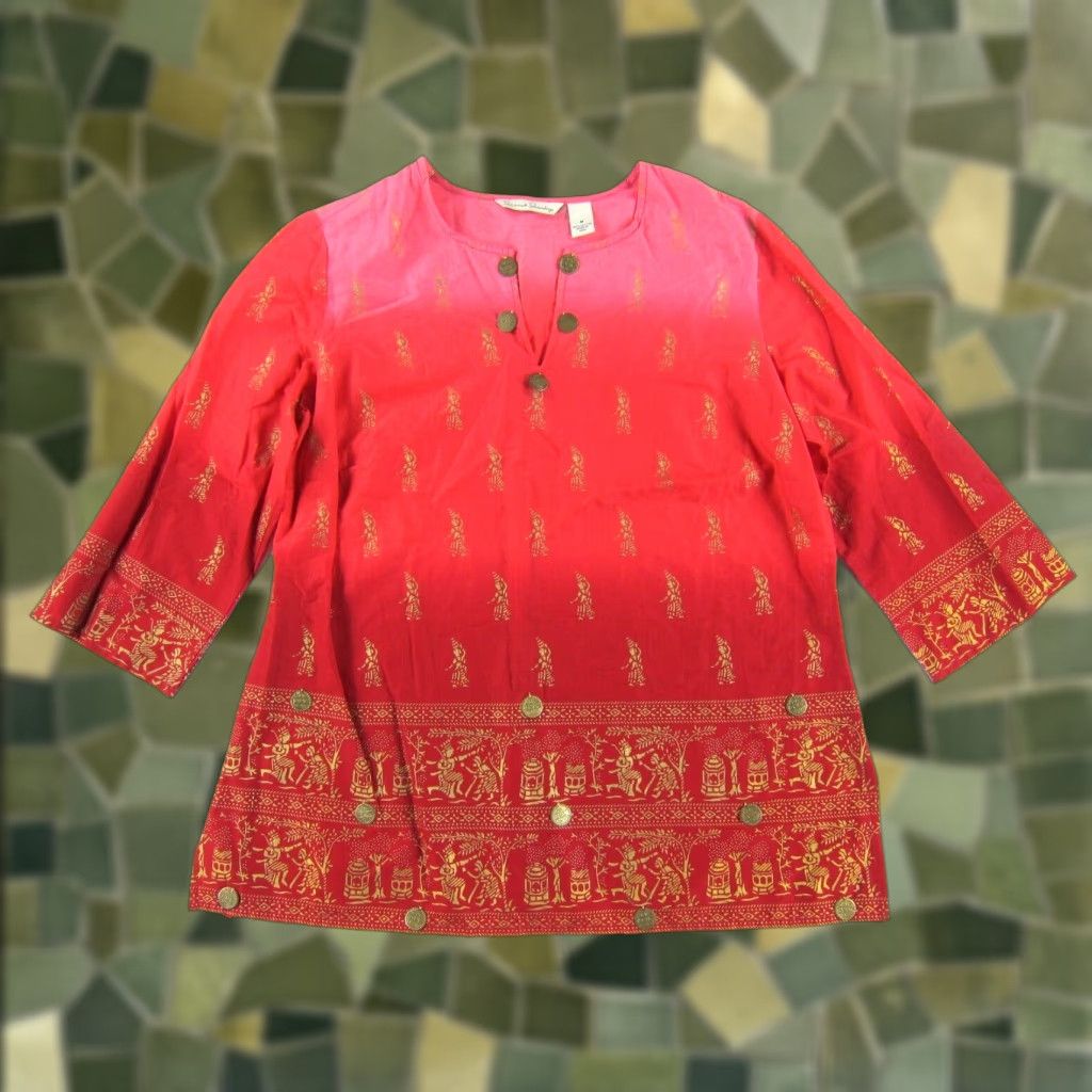 Pinko French Laundry Blouse Tunic 3/4 Sleeve Beaded 100% Cotton Pink Medium Womens Size M / US 6-8 / IT 42-44 - 1 Thumbnail