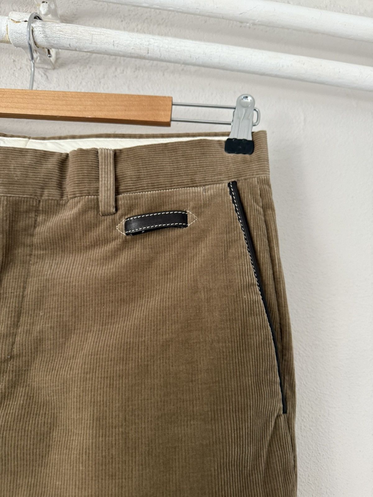 Hermes Hermès Brown Corduroy Trousers with Leather Details Size US 33 - 5 Thumbnail
