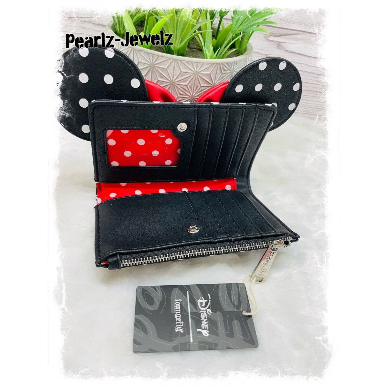Disney Loungefly Disney Minnie Mouse Red Bow Flap Wallet Black & Wh Size ONE SIZE - 3 Thumbnail