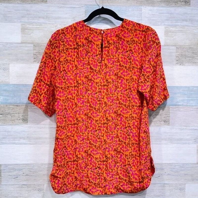 Vintage 100% SILK VINTAGE Abstract Print Top Orange Tobria Womens 6 Size M / US 6-8 / IT 42-44 - 3 Thumbnail