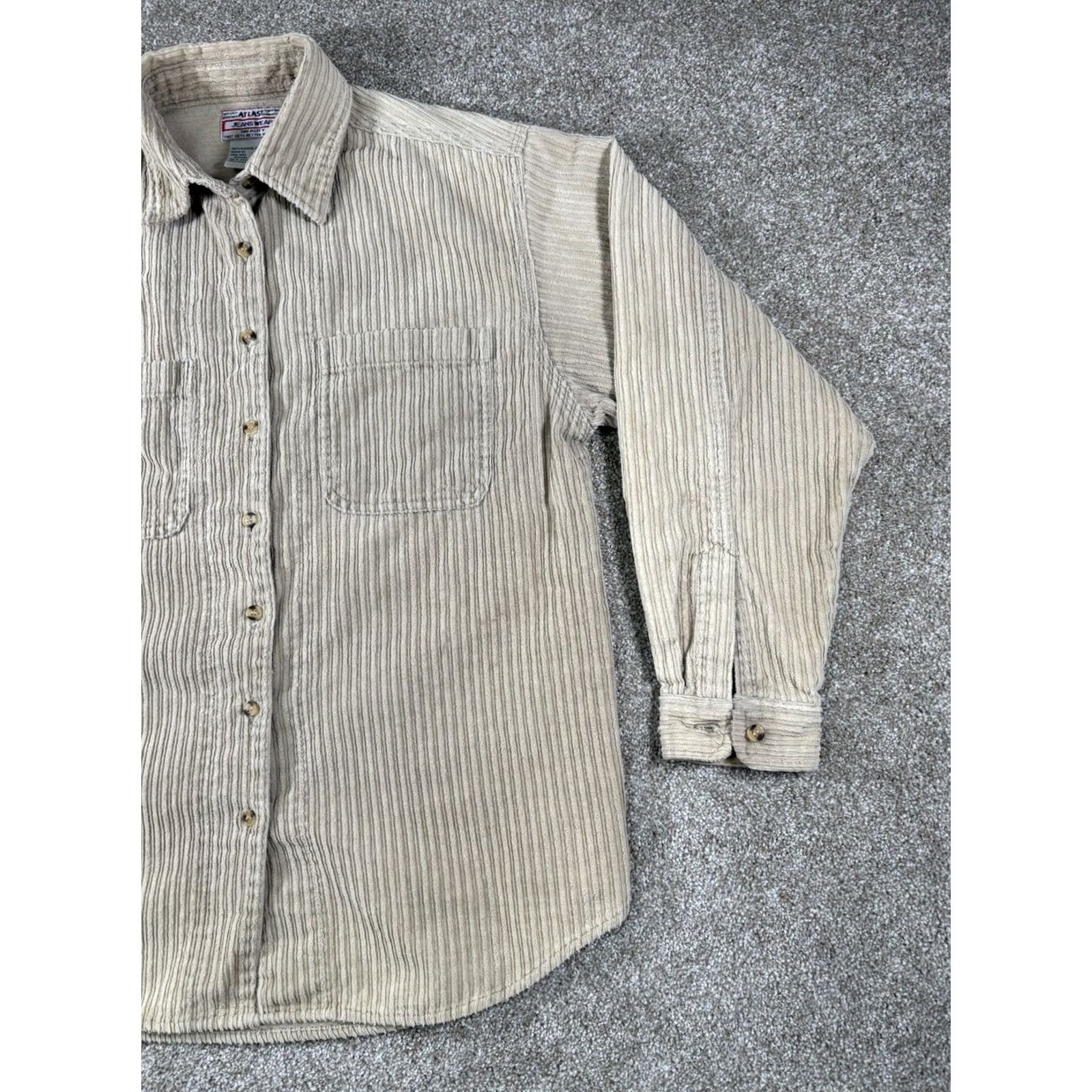 Vintage VINTAGE At Last Jeanswear Corduroy Button-Up Shirt Women L Beige 90s Carpenter Style Mens? Women? Size L / US 10 / IT 46 - 3 Thumbnail