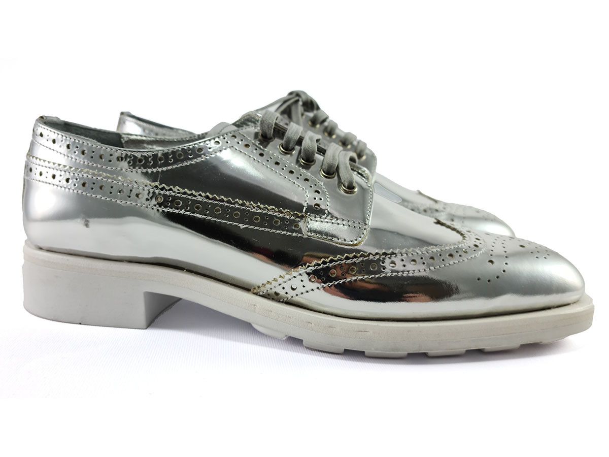 Prada Prada Silver EU 37 US 7 Leather Brogue Platform Oxford Shoes Size US 7 / IT 37 - 7 Thumbnail