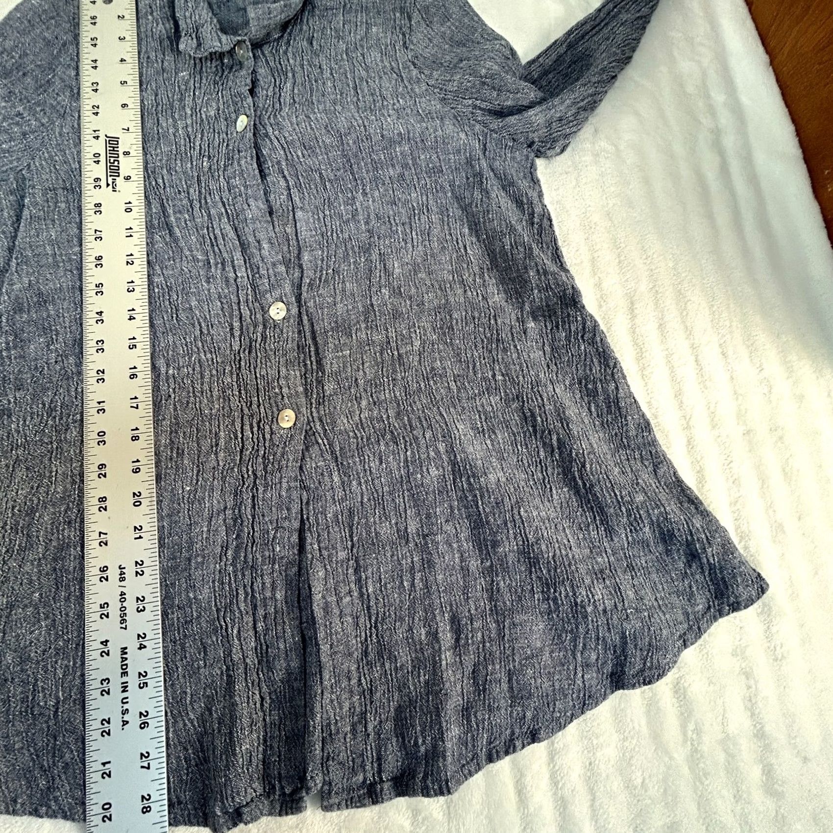 Vintage Christopher Calvin Womens Blue Linen Button-Down Long Sleeve Tunic Top Large Size L / US 10 / IT 46 - 7 Thumbnail
