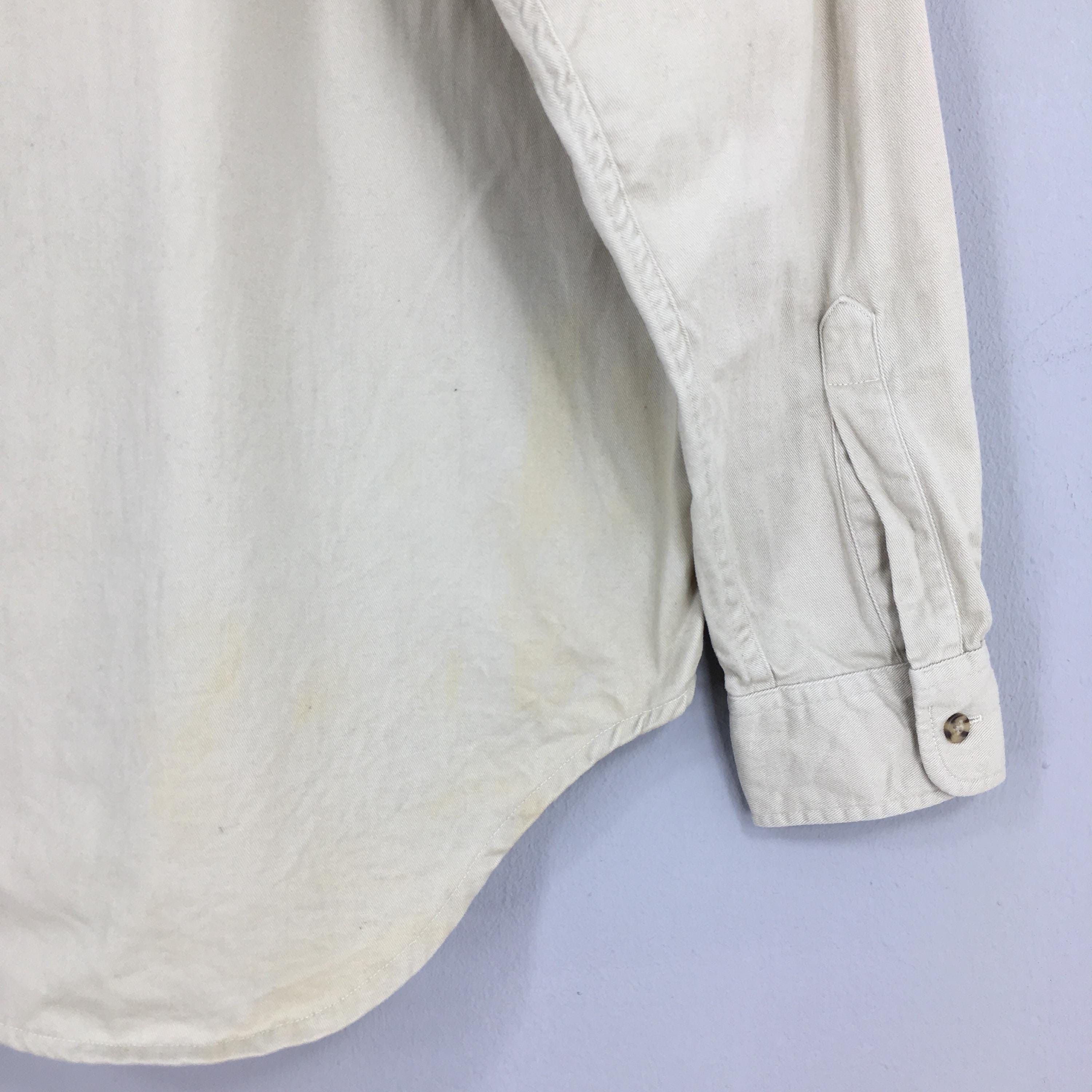 L.L. Bean × Vintage Vintage 90s LL Bean Flannel Plain Beige Shirt Mens Medium Size US M / EU 48-50 / 2 - 9 Thumbnail