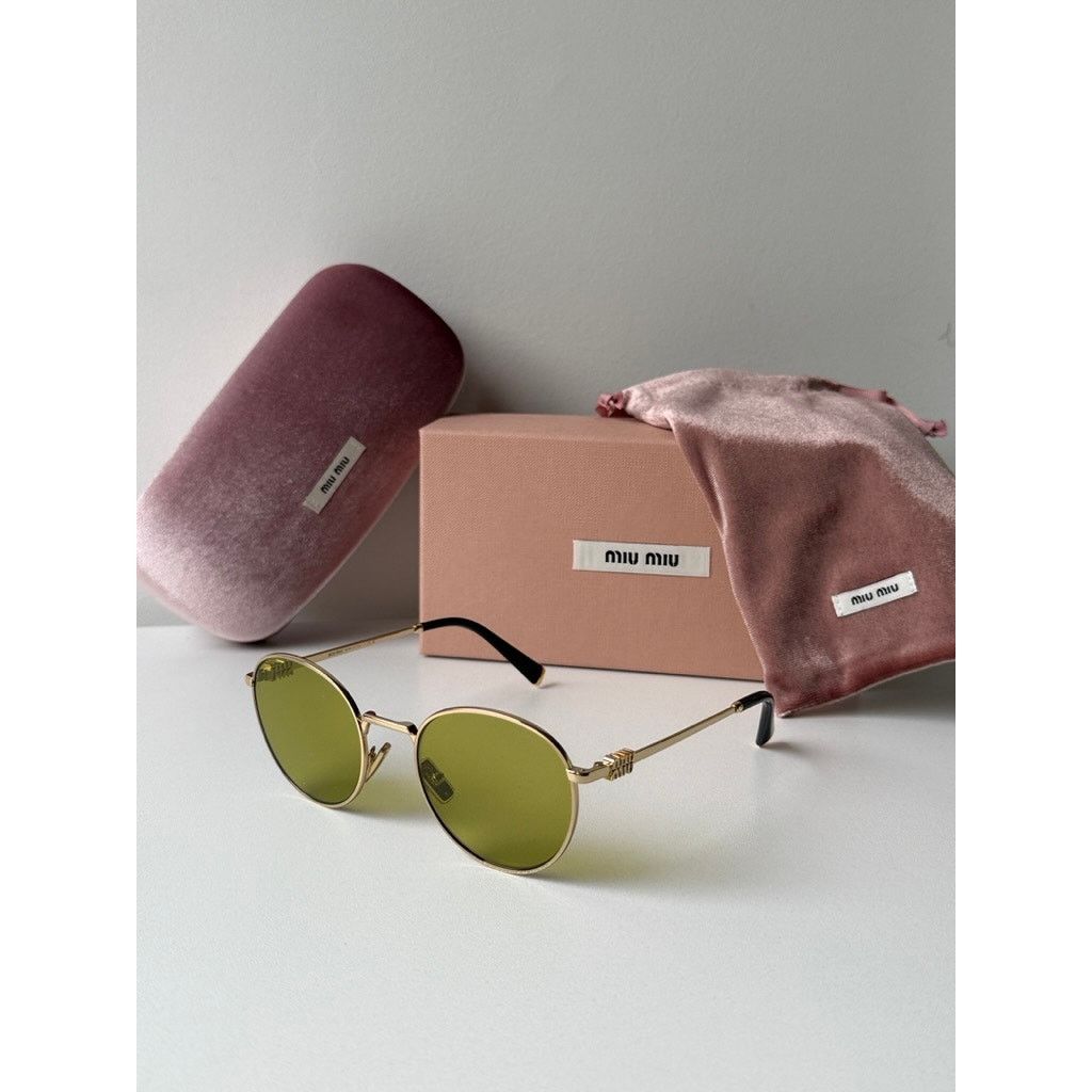 Miu Miu NEW Miu Miu MU55ZS Gold Green Tinted Metal Sunglasses $548 Size ONE SIZE - 2 Thumbnail