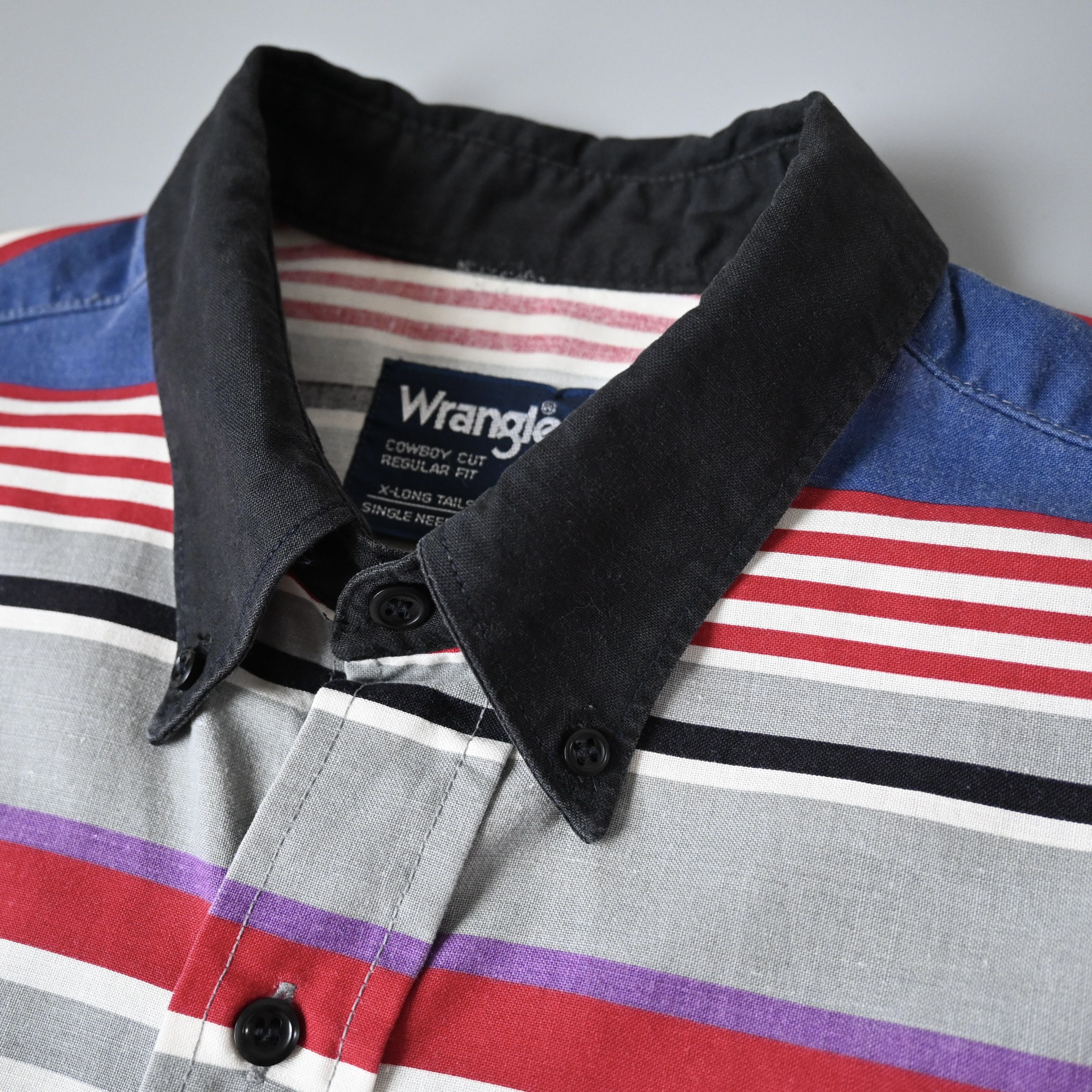 Vintage 90s Wrangler black x multi horizontal stripes western shirt Size US L / EU 52-54 / 3 - 5 Thumbnail