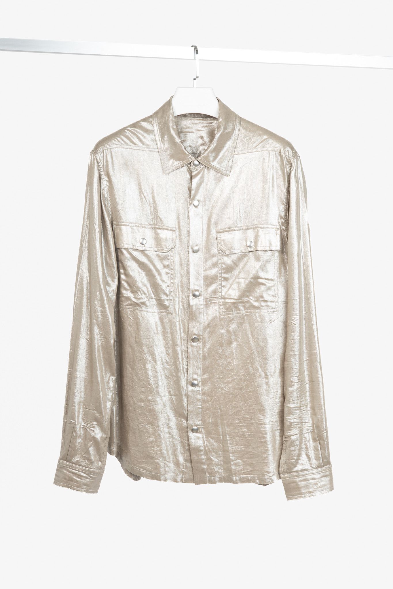 Rick Owens Rick Owens SS22 Fogachine Metallic Habotai Snap Shirt Size L / US 10 / IT 46 - 1 Thumbnail
