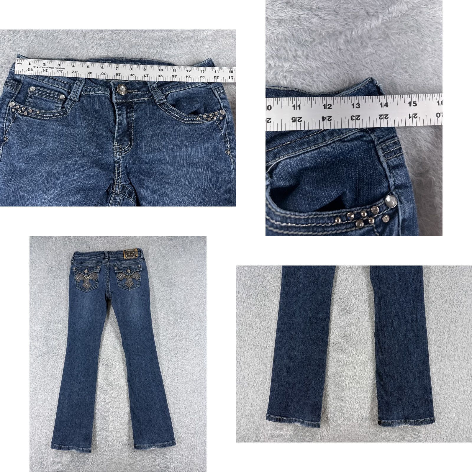 Vintage miss chic Jeans Women Bootcut Denim Blue 30x30 Pocket 5-Pocket Embellished Rhinestone Embroidered Mid Rise 30 Inseam Regular Stretch Size 36" / US 14 / IT 50 - 9 Thumbnail