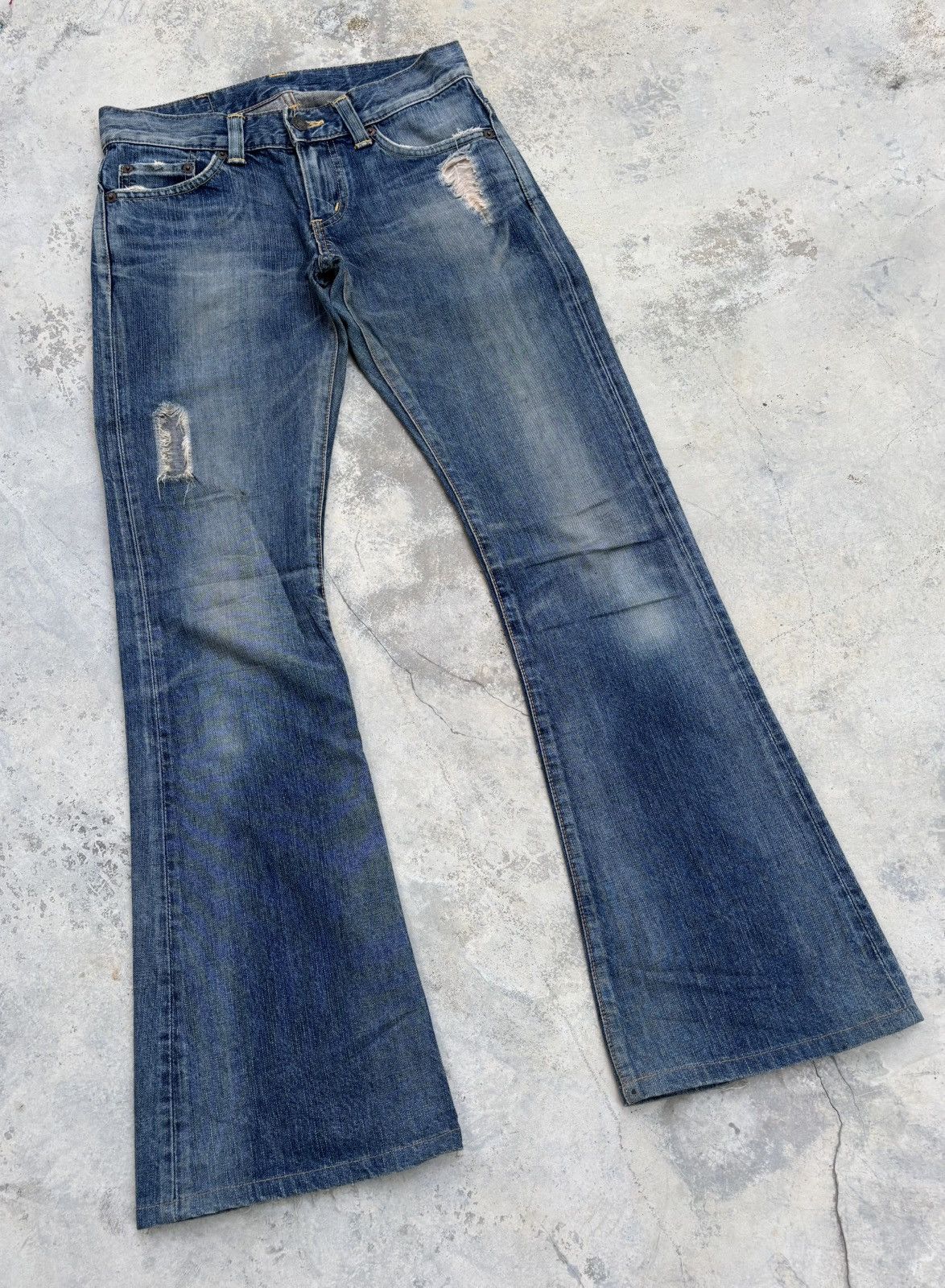 If Six Was Nine Flare Jeans Edwin 503 Japan Mud Wash Distress Bootcut Jean Size 29" - 3 Thumbnail