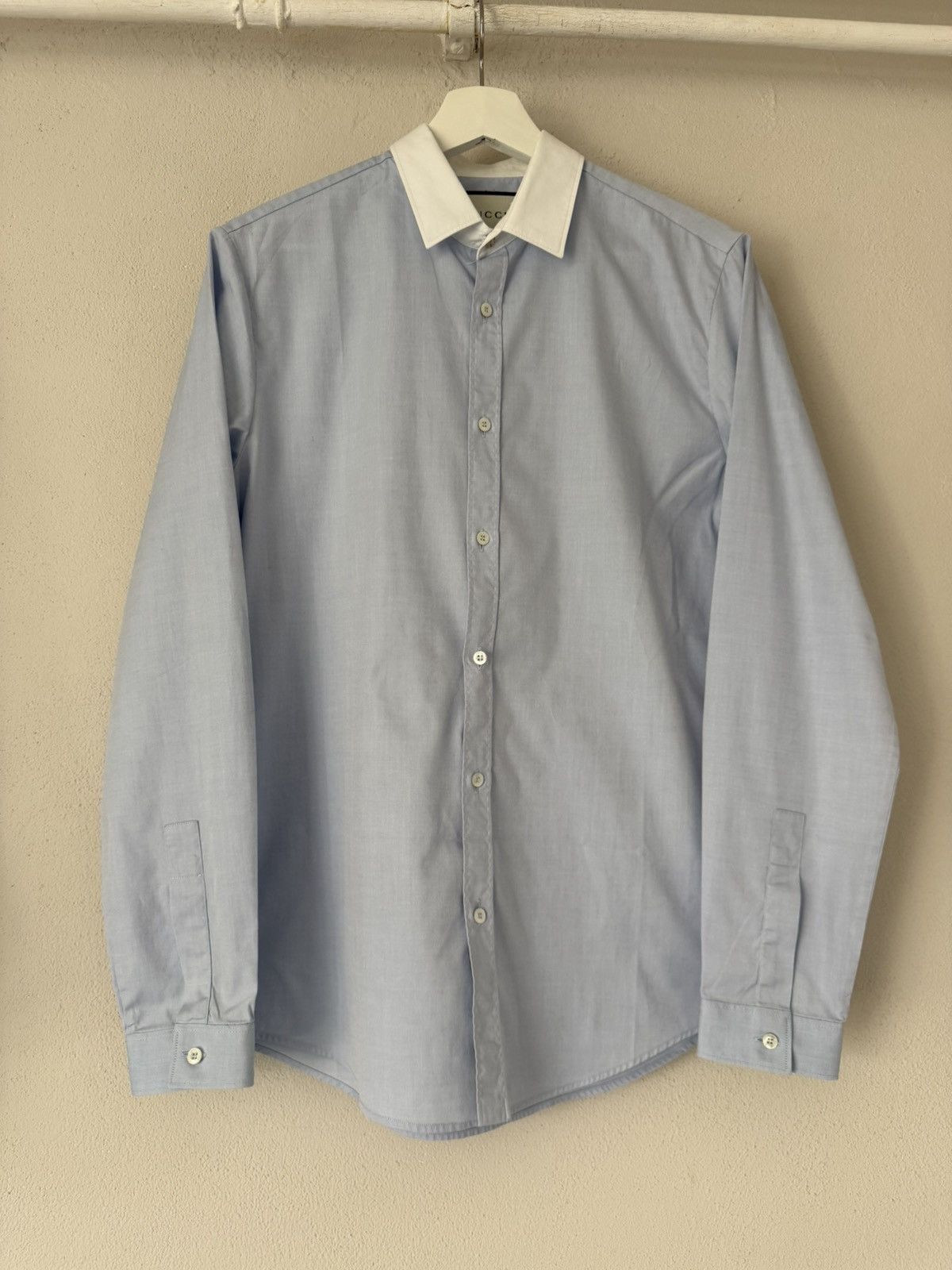 Gucci Blue Dress Shirt with White Contrast Collar – Duke Fit Size US S / EU 44-46 / 1 - 1 Thumbnail