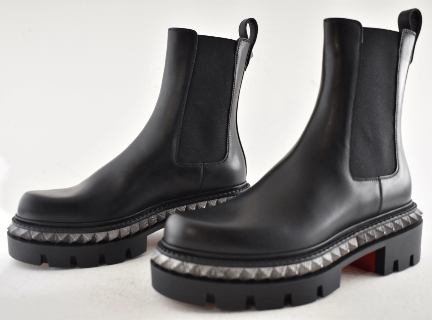 Christian Louboutin St Emilia Pyraclou Flat Black Calf Chelsea Lug Ankle Boot 37 Size US 7 / IT 37 - 17 Thumbnail