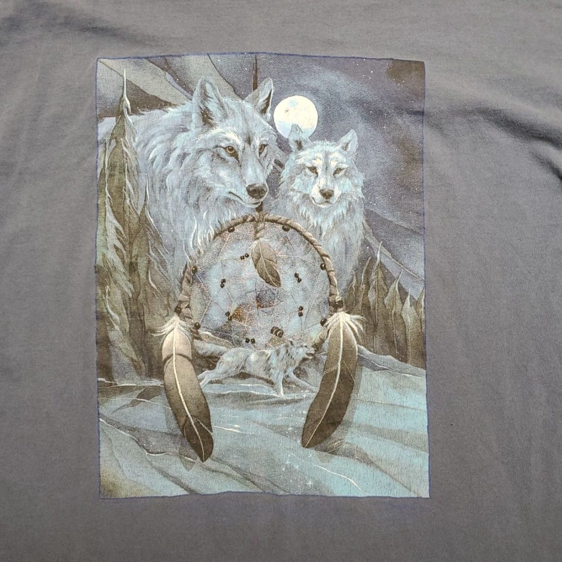 Fruit Of The Loom VINTAGE Nature T Shirt Mens 2XL Blue Native Outdoors Wolf Moonlight TEE Made in USA Size US XXL / EU 58 / 5 - 2 Thumbnail