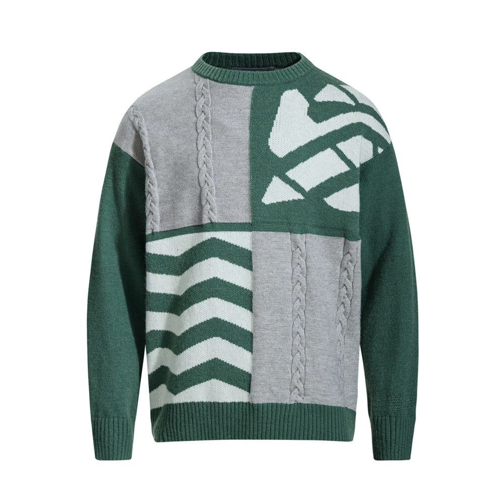 Vintage Men's irregular knitted contrast stitching crew neck sweater Size US M / EU 48-50 / 2 - 1 Thumbnail