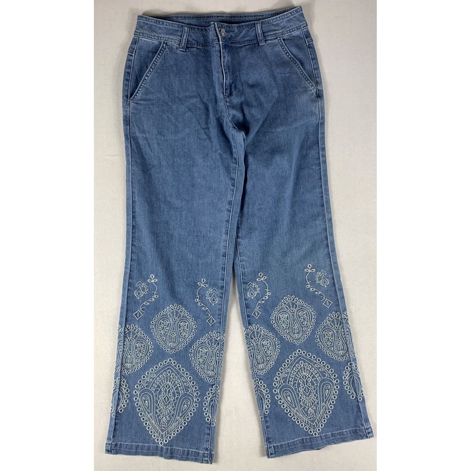 Vintage LASCANA Jeans Wide Leg Womens Size 6 Blue Embroidered Cropped 30x30 Flat Lay 30x30 Jeans Womens Mens? Size 28" / US 6 / IT 42 - 2 Thumbnail
