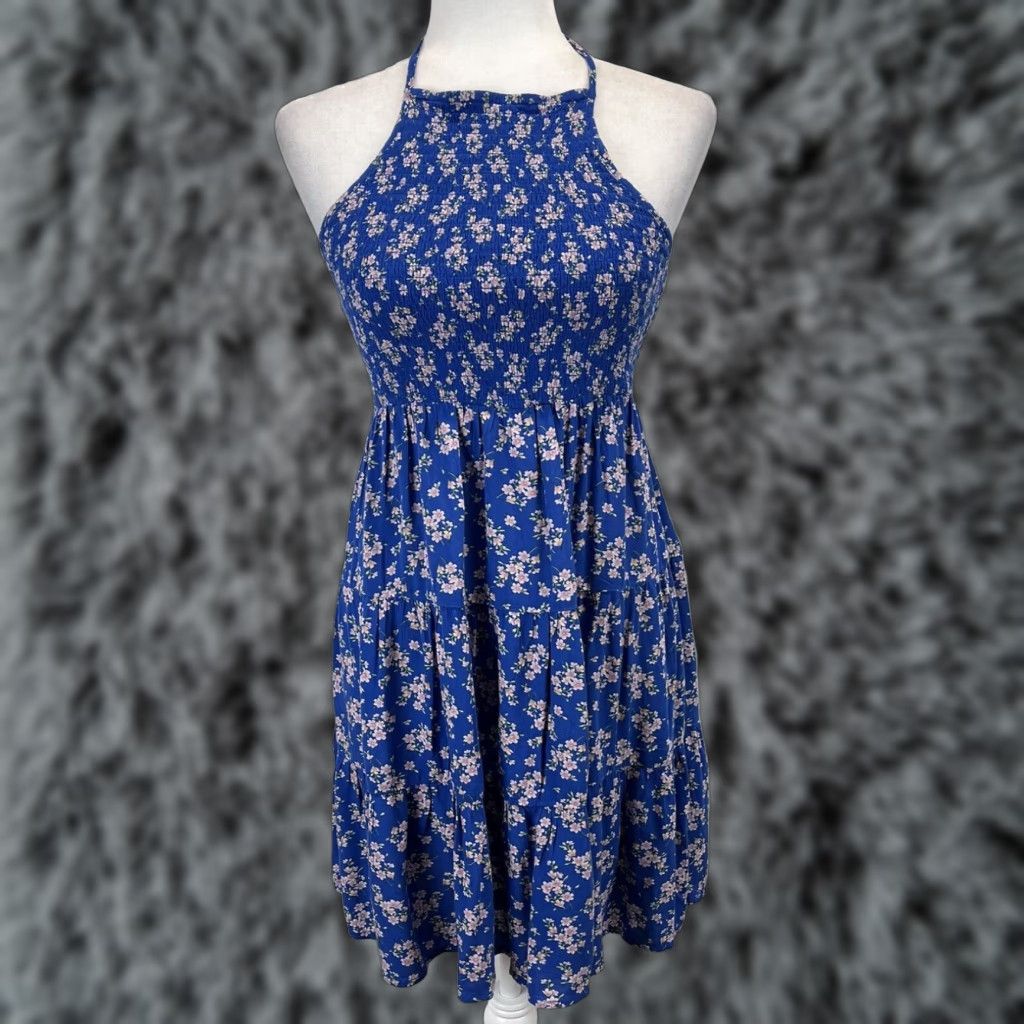 American Eagle Outfitters American Eagle Floral Halter Dress Short Sleeveless Blue Womens Small Size S / US 4 / IT 40 - 1 Thumbnail