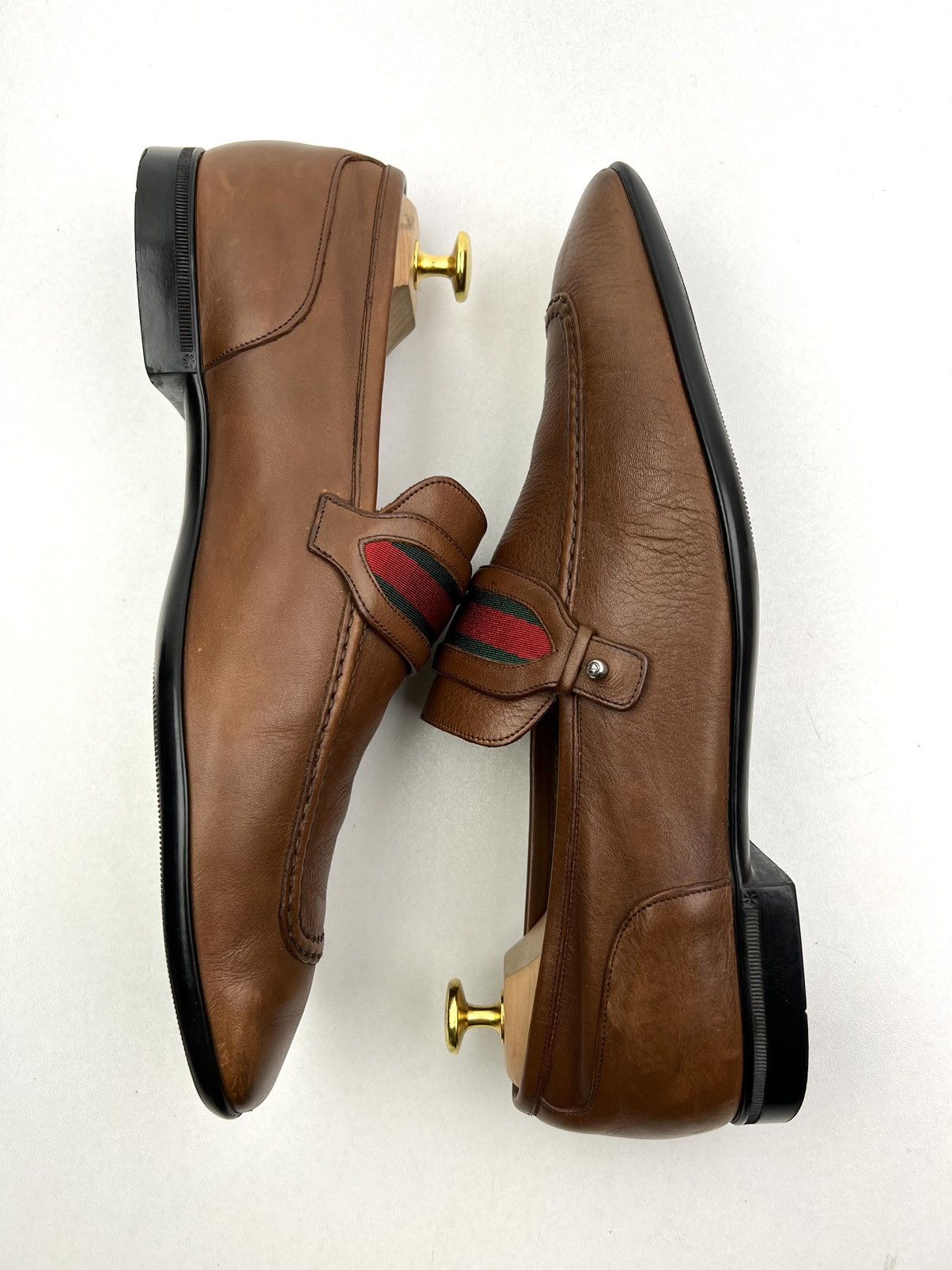 Gucci GUCCI Loafers Leather Shoes Slip Ons Web Stripe Brown Men’s Size US 7.5 / EU 40-41 - 11 Thumbnail