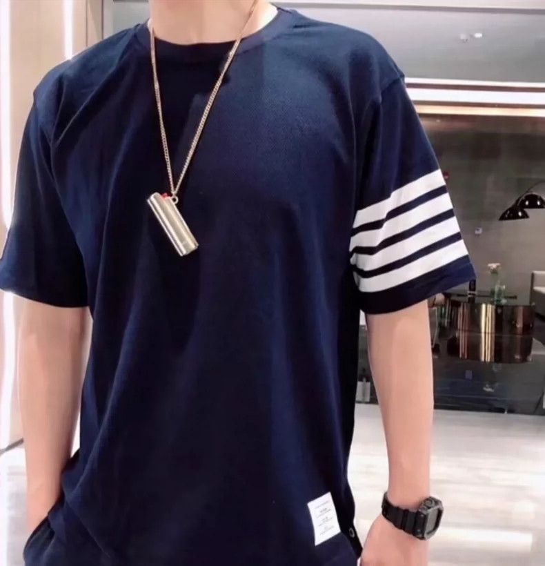 Thom Browne Thom browne Dark blue classic four-bar cotton round-neck sh Size US XL / EU 56 / 4 - 9 Thumbnail