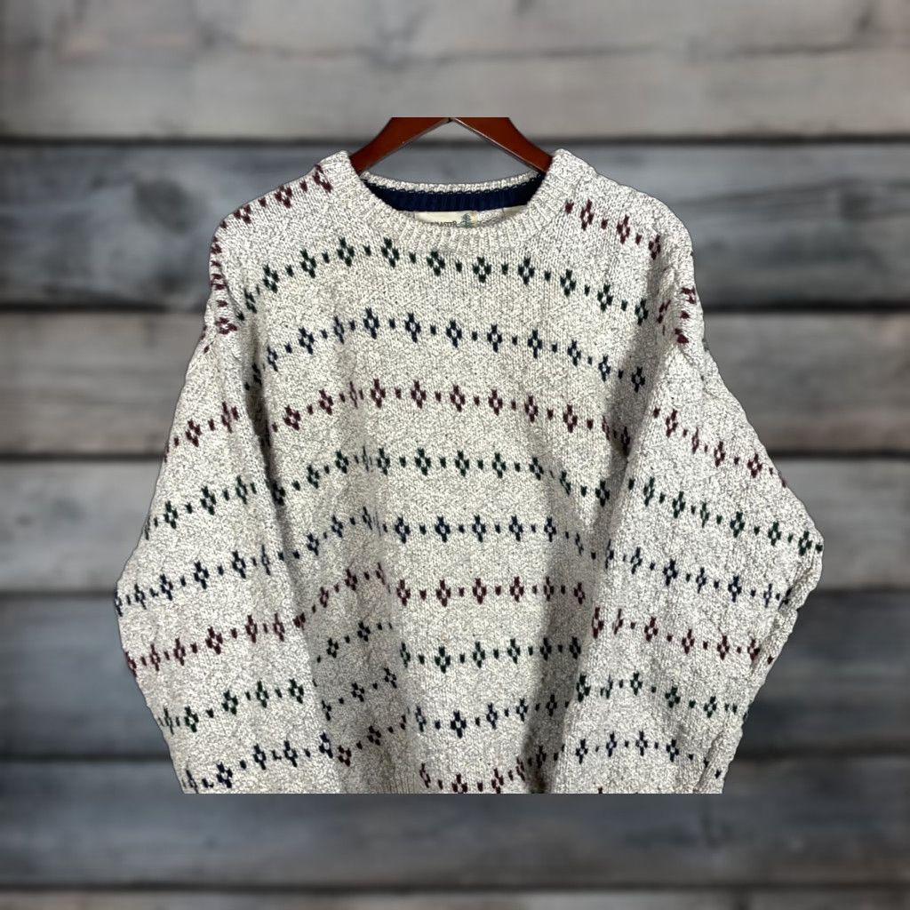 Vintage VINTAGE Fieldmaster Chunky-Knit Geometric Pattern Sweater Adult Large Light Gray Cotton 90s Mens Size US L / EU 52-54 / 3 - 1 Thumbnail