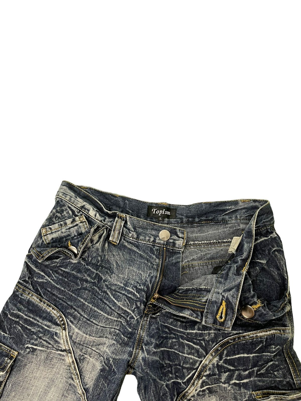 Japanese Brand Flare Jeans Cargo Topism Distress Acid Wash Boot Cut 7🟦4 Size US 33 - 11 Thumbnail