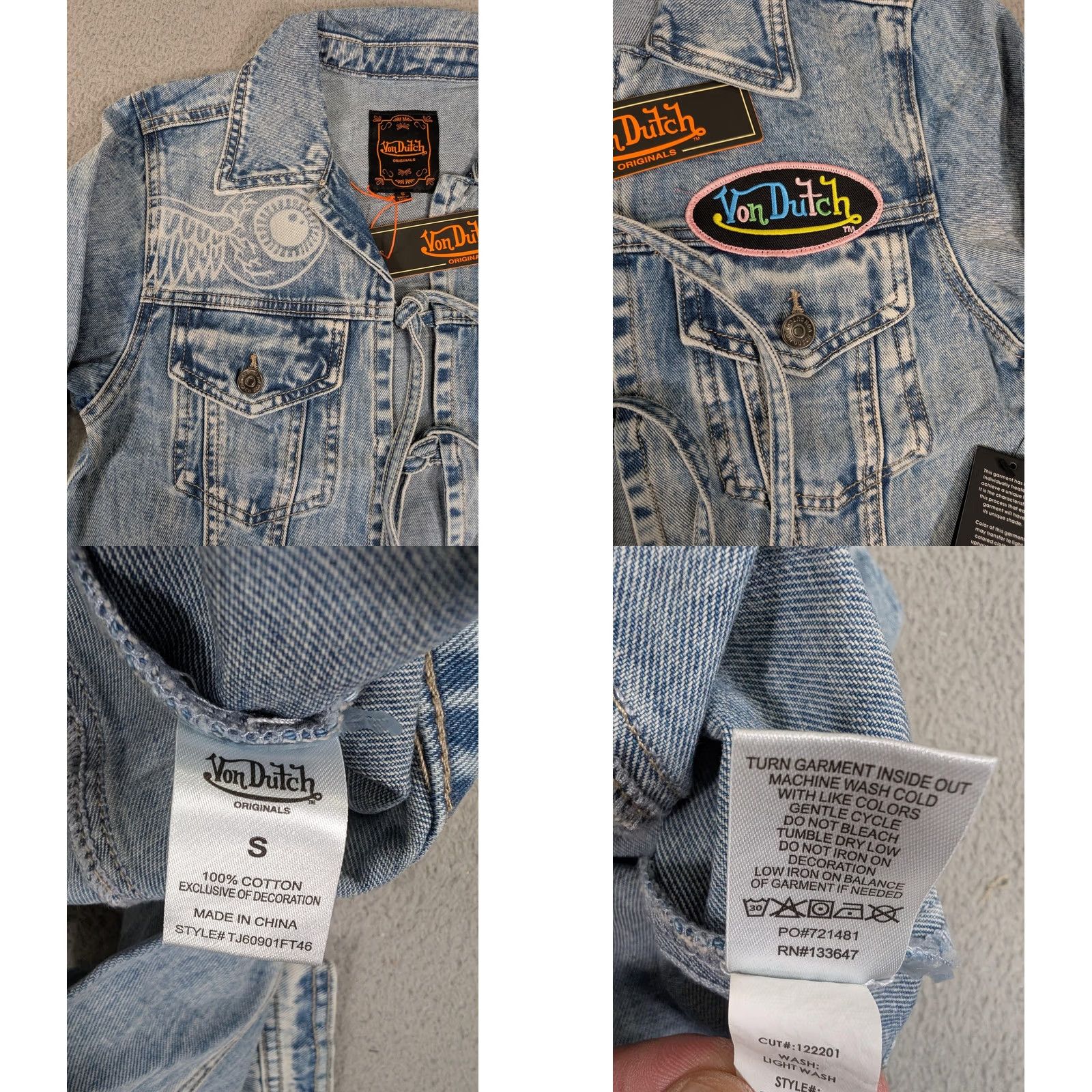 Von Dutch Von Dutch Tie Front Denim Jacket Womens Small Light Wash Patch Logo Embroidered Jacket Size S / US 4 / IT 40 - 9 Thumbnail