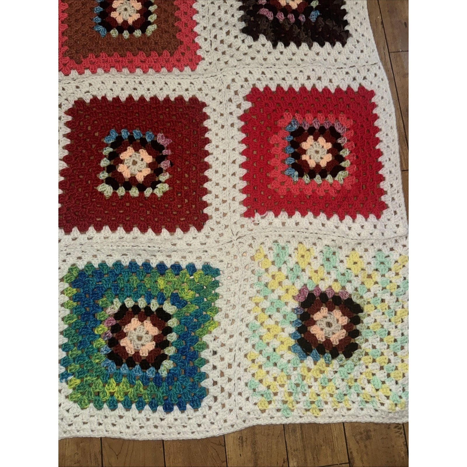 Handmade Vintage Crochet Floral Throw Blanket 49x62 Granny Core Size ONE SIZE - 4 Thumbnail