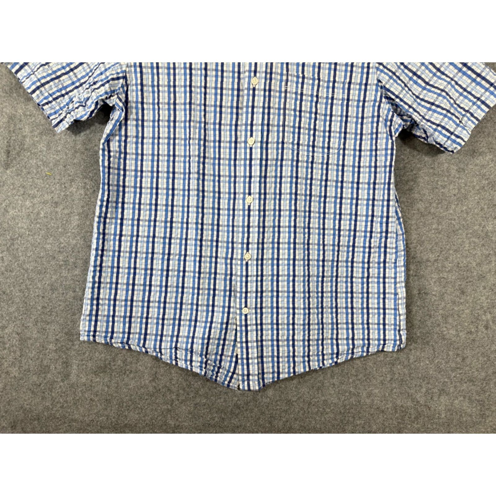Lands' End Lands' End Camp Shirt Mens M White Blue Plaid Seersucker Traditional Fit Shirt Short Sleeve Button-Up Casual Travel Mens Size US M / EU 48-50 / 2 - 4 Thumbnail