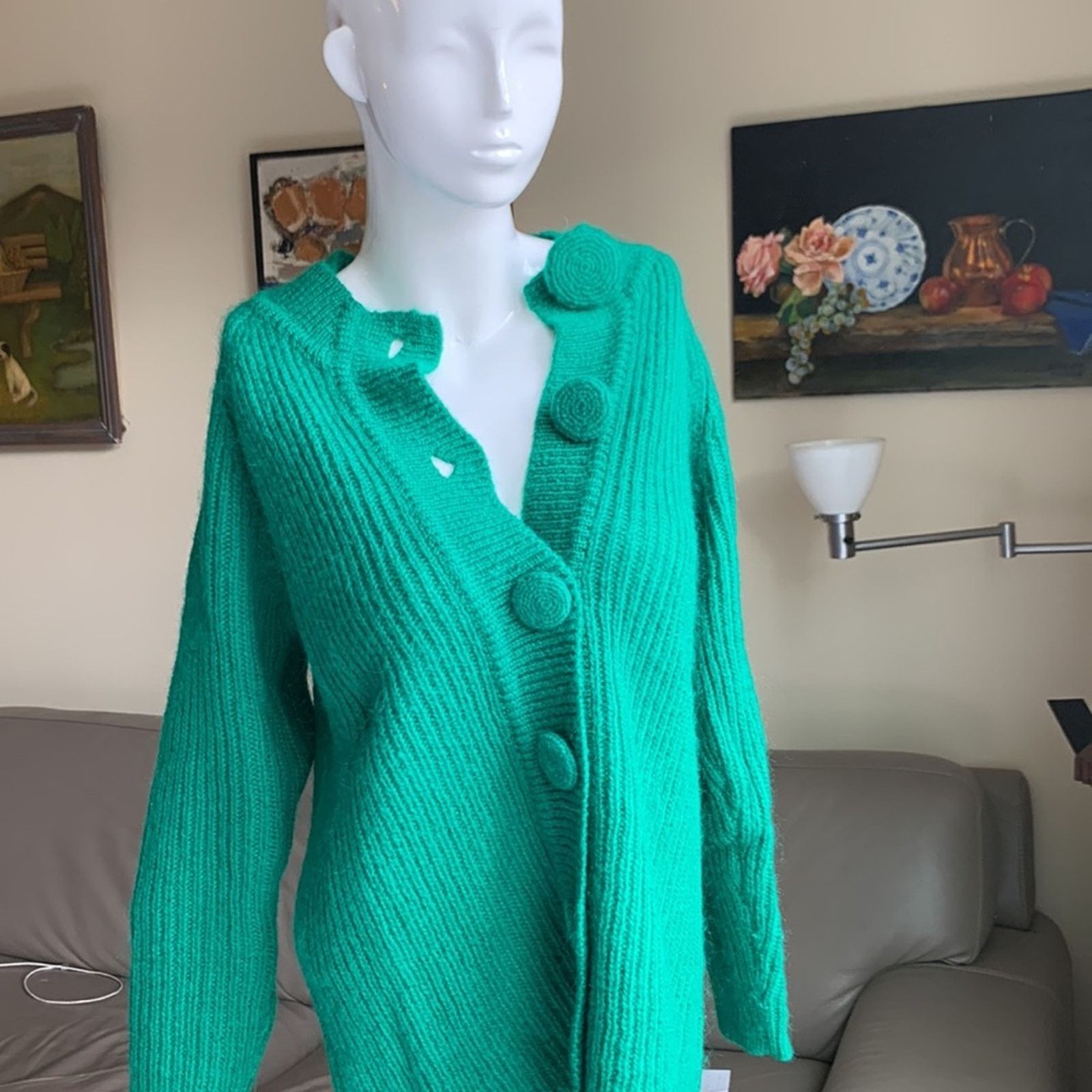 Vintage 80's green mohair blend green cardigan cropped oversized Size S / US 4 / IT 40 - 11 Thumbnail