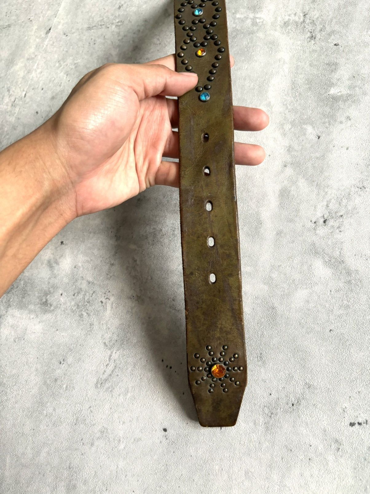 Japanese Brand Leather Design Blue&Orange Studded Belt Size 32 - 10 Thumbnail
