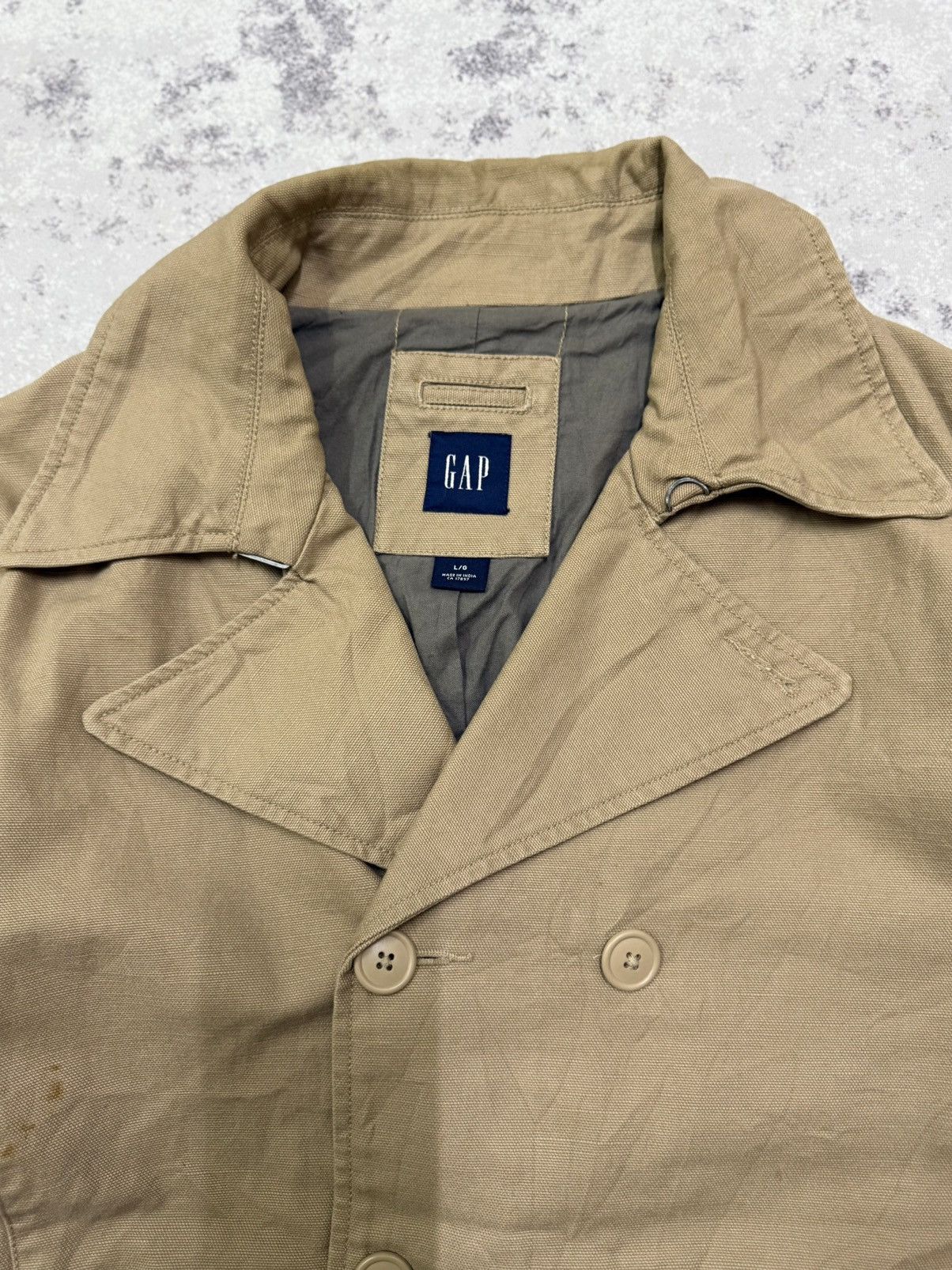 Gap Gap Double Breasted Car Coat Khaki Cotton Blend Jacket Size US L / EU 52-54 / 3 - 5 Thumbnail