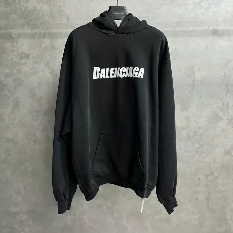 Balenciaga Balenciaga Black monogrammed print hooded long sleeve swea Size US M / EU 48-50 / 2 - 1 Thumbnail