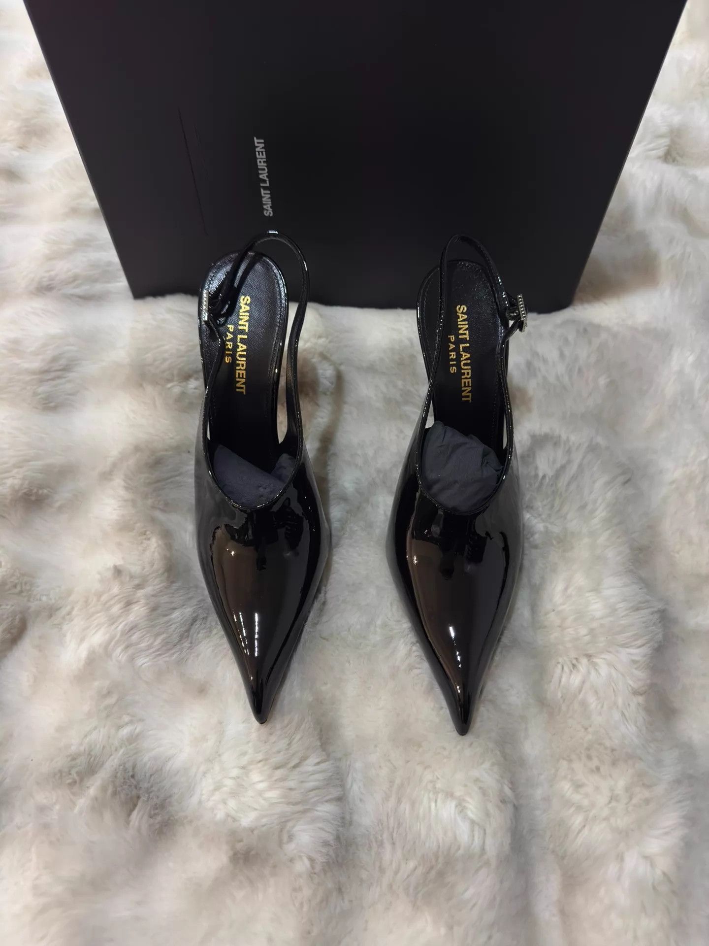 Saint Laurent Paris SLP New Diamond-Encrusted Patent Pointed-Toe Heels 37 Size US 6.5 / IT 36.5 - 5 Thumbnail