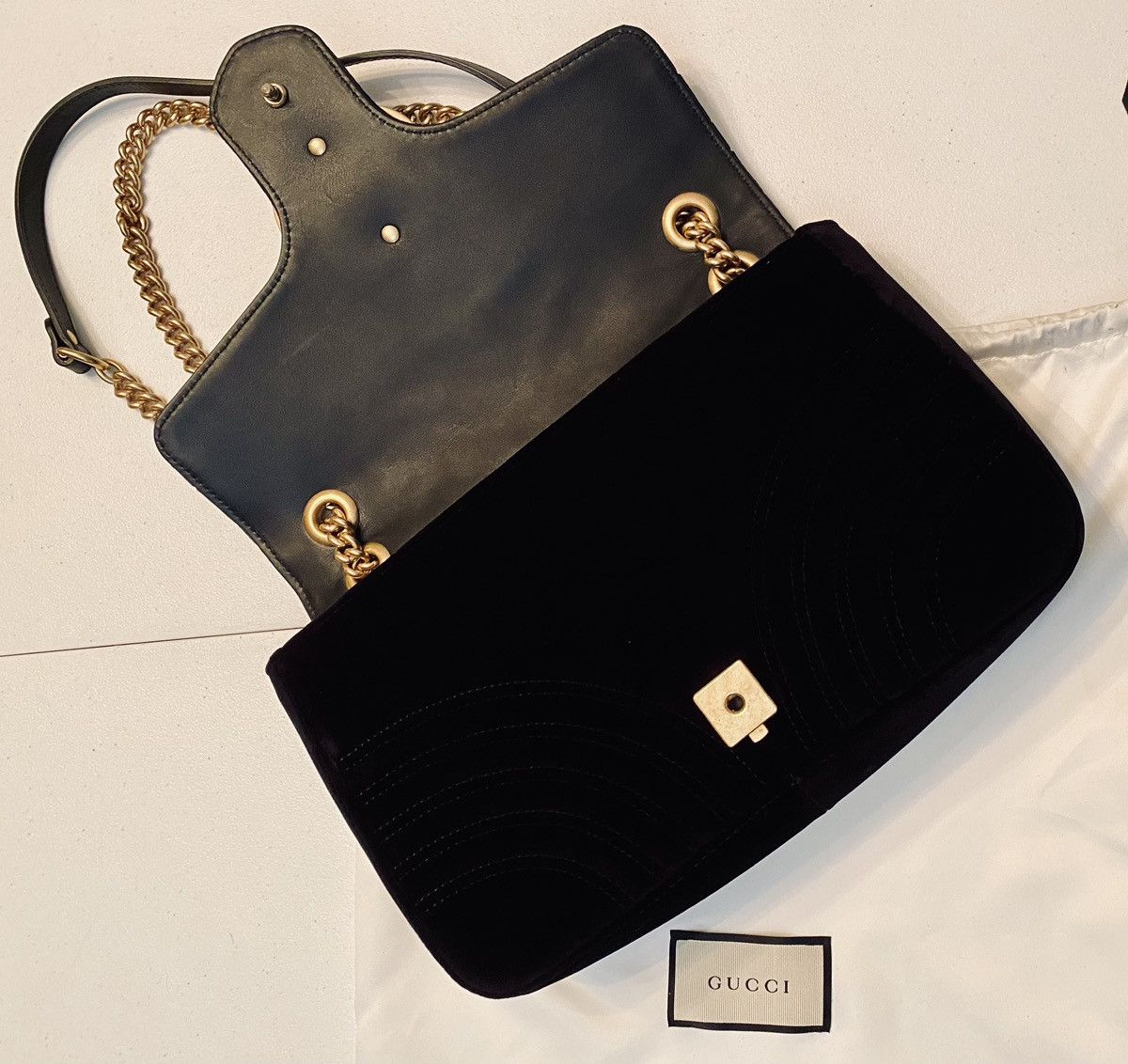 Gucci Gucci 🇮🇹 Black Velvet Matelasse Medium 2.0 GG Marmont Bag New Size ONE SIZE - 17 Thumbnail