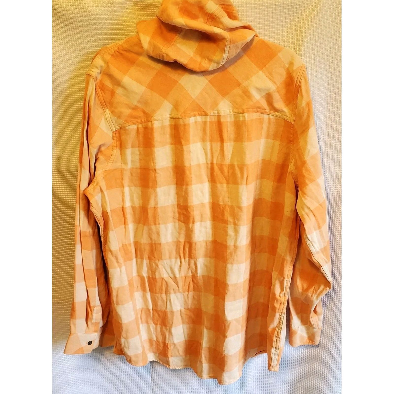 Vintage Natural Reflections Womens 1X Plaid Hooded Button Up Shirt Light Orange Size XL / US 12-14 / IT 48-50 - 2 Thumbnail