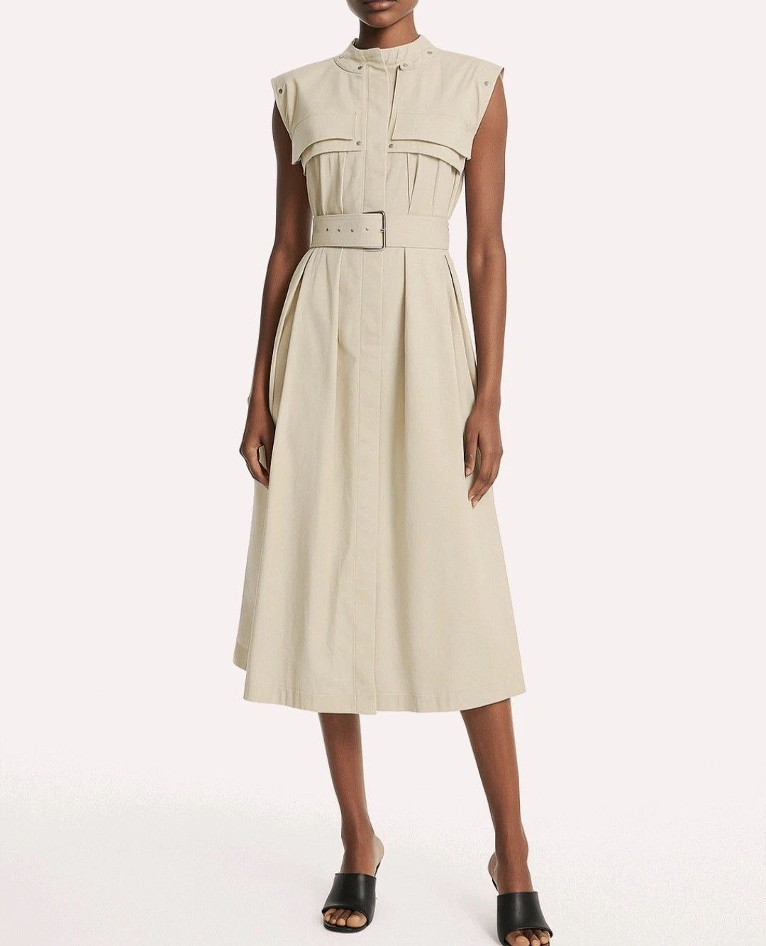 Trench Dress Slvless Button Front Belted Midi Party Travel
