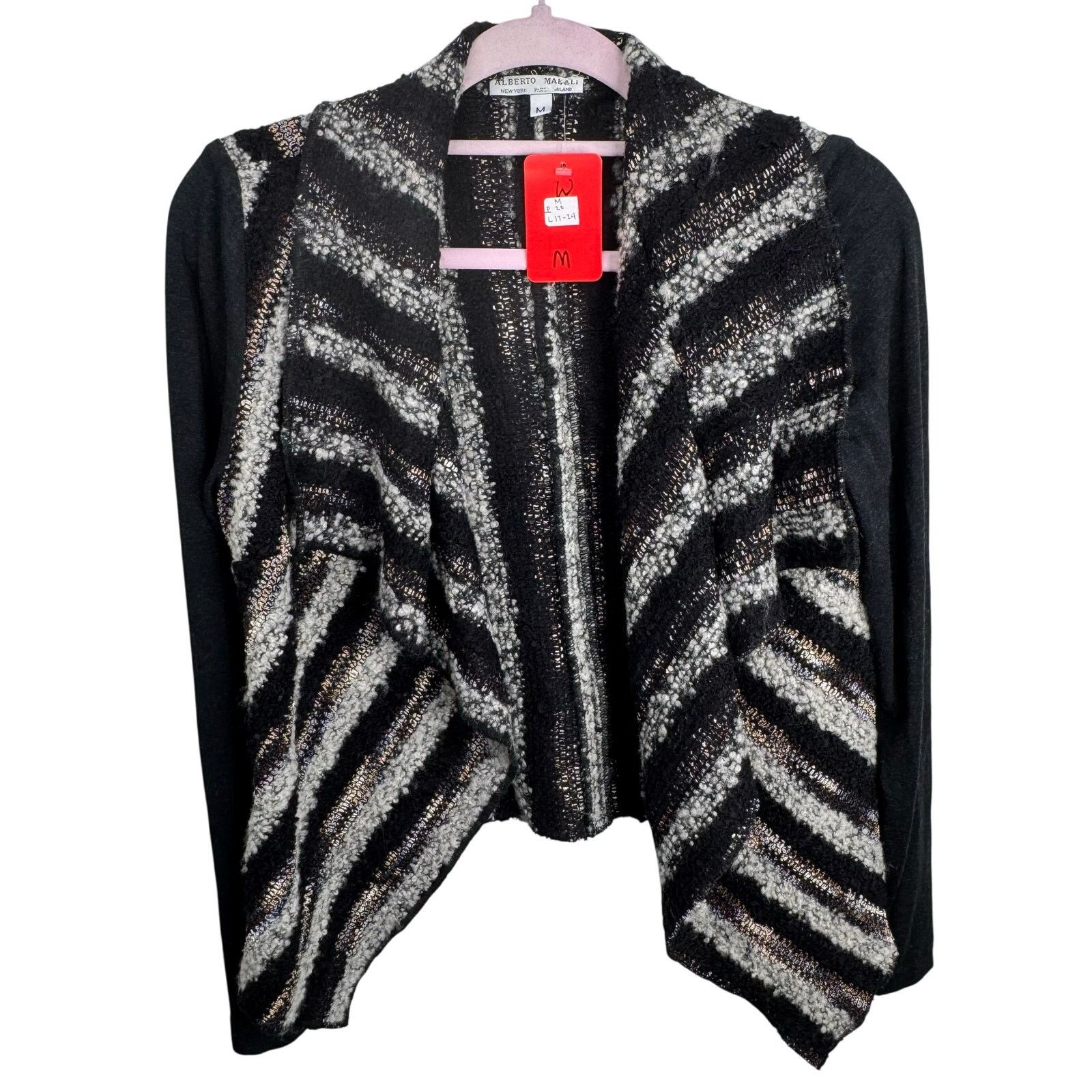 Other Alberto Makali Wool Blend Open Cardigan Stiped Knit Metallic Size M / US 6-8 / IT 42-44 - 2 Thumbnail