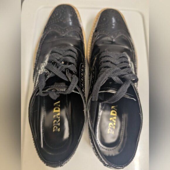 Prada Prada - Patent Leather Lace-Up Wingtip Loafers in Black Size US 7 / IT 37 - 7 Thumbnail