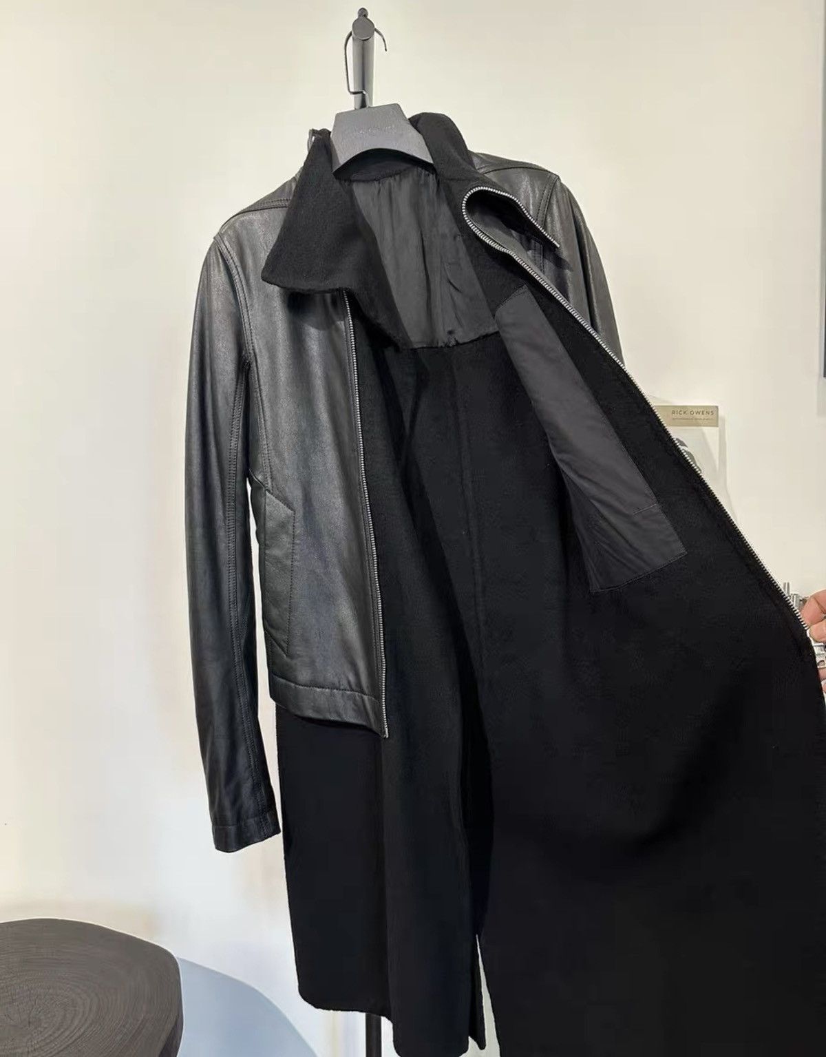 Rick Owens Rick Owens Leather-Panel Wool Blend Mid-Length Coat Size US S / EU 44-46 / 1 - 3 Thumbnail